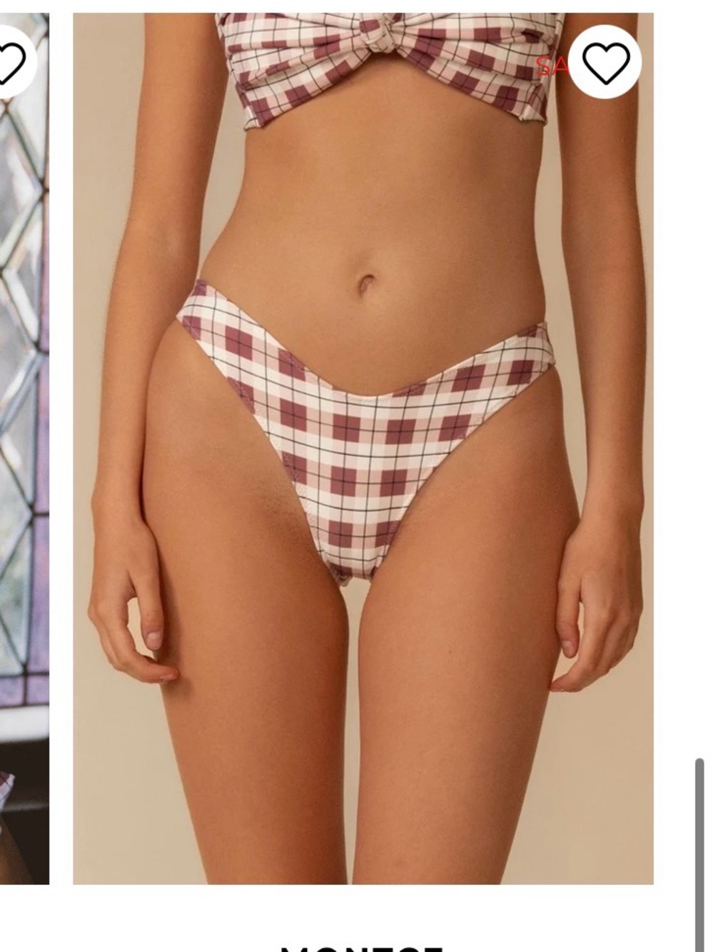 Montce Plaid V-Front Bikini Bottom — Cream & Mauve